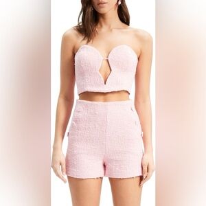 Bardot Eleni Cutout Strapless Tweed Corset Crop Top and Shorts